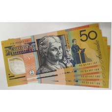 AUSTRALIA 1999 . FIFTY 50 DOLLARS BANKNOTE . EVANS/MacFARLANE . CONSECUTIVE FOUR . LAST PREFIX PE99